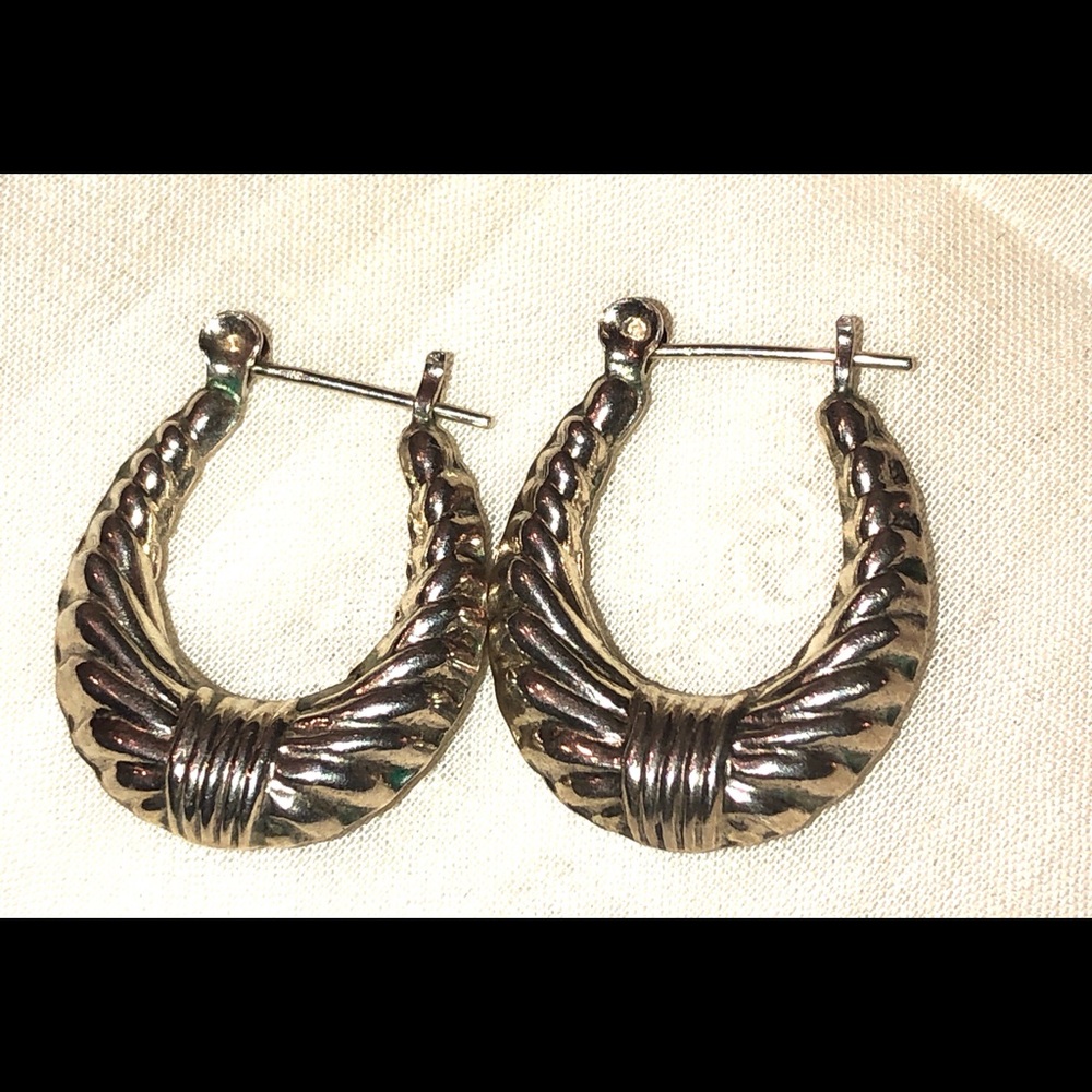 Large Sterling Silver Fancy Hoop Earrings 925 Pierced Hinged Wire Vintage 1980’s